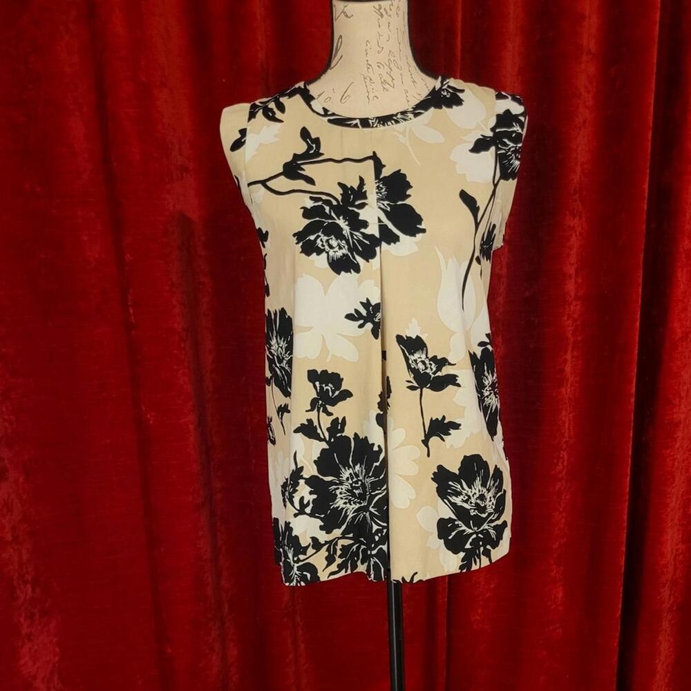 J. Crew Beige and Black Floral Sleeveless Blouse